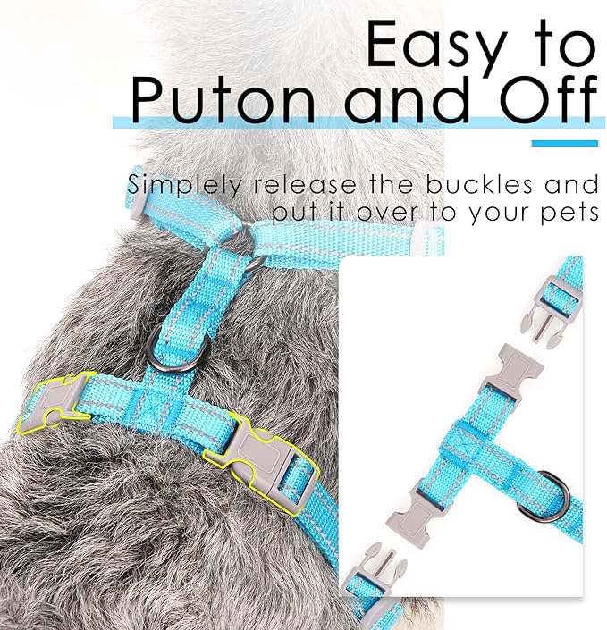 ThinkPet Reflective Breathable Soft Air Mesh No Pull Puppy Choke Free Over Head Vest Harness for Puppy Small Medium Dogs and Cats Light Blue Large