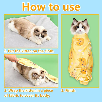 INKNOTE 27.5 Inch Cat Grooming wrap Velcro Fabric for Cats Cat wrap for Cutting Nails Pet Grooming Adhesive Restraint Cloth for Calming Anti-Runaway Scratch Bitten Multifunctional Supplies