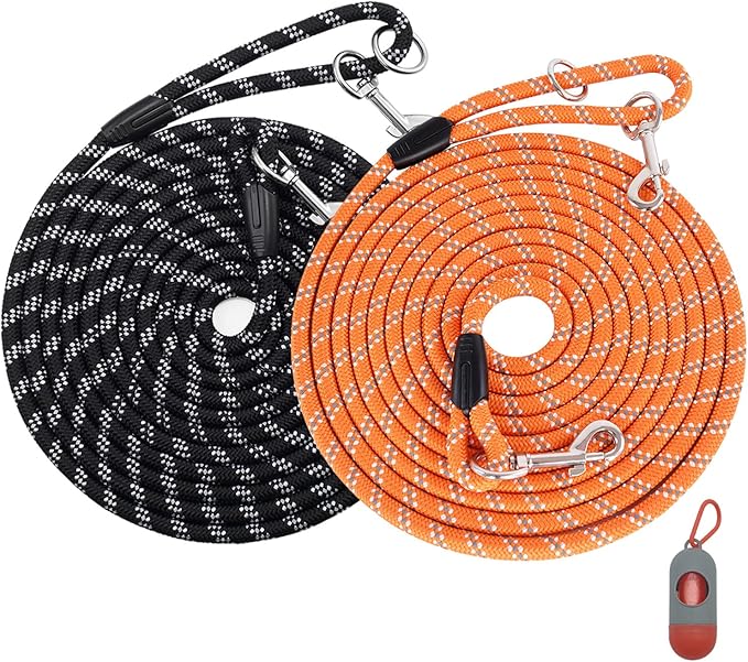 2 Pack Dog Leash for Dog Training 30FT Long, Dog Rope with Reflective Thread for Large Medium Small Dogs, Dog Tie-Out Cable Lead for Hunting, Camping&Backyard