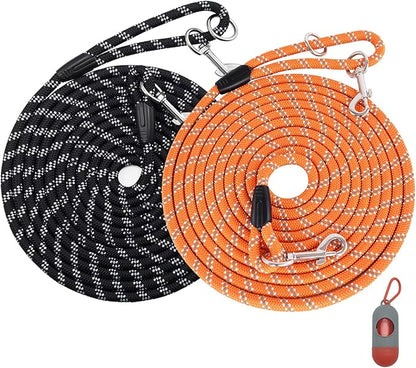 2 Pack Dog Leash for Dog Training 30FT Long, Dog Rope with Reflective Thread for Large Medium Small Dogs, Dog Tie-Out Cable Lead for Hunting, Camping&Backyard