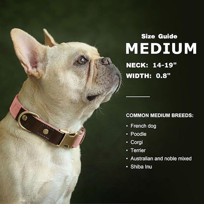 Didog Soft PU Leather Dog Collars for Medium Dogs,Classic Adjustable Dog Collars with Quick Release Metal Buckle,Easy Clean and Comfortable with Nylon Lining,Pink,M Neck 14-19"