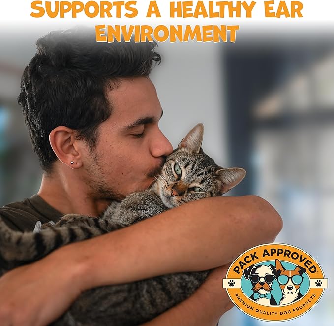 Pack Approved Advanced Ear Wipes for Dogs & Cats with Aloe Vera - Gentle, Non-Irritating Ear Cleaner for Cats and Dogs - Helps Deodorize and Remove Ear Wax - Cucumber Melon Scent (100 Wipes)