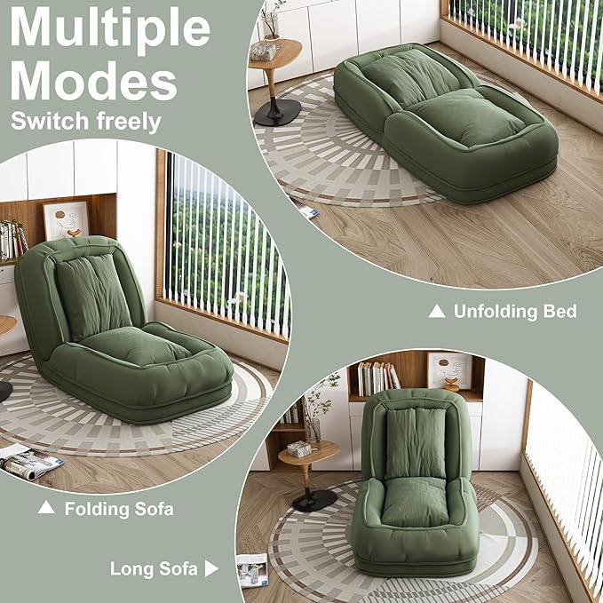 KEIKI Corduroy Human Size Dog Bed, Oversized Foldable Human Dog Bed for Adults and Pets, Adjustable Lounge Sofa Bed with Cushions, Giant Dog Bed for Humans, Green