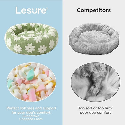 LE SURE Shown on TV Donut Dog Beds Extra Large Sized Dog - Round Pet Beds for Calming Puppy with Washable Cover, Orthopedic Modern Beds with Jacquard Shaggy Plush & Anti Slip Bottom, 42 Inch，Green