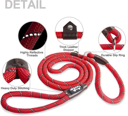TwoEar 6FT Slip Lead Dog Leash, Heavy Duty Slip Leash for Dogs with Highly Reflective, Strong Rope Slip Leads No Pull Pet Training Leashes for Large Medium Dogs (1/2", Red)