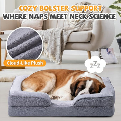 Makigued Orthopedic Dog Bed for Large Dogs Egg Crate Foam Pet Sofa with Waterproof Liner, Removable Washable Cover, Nonslip Bottom, Cozy Couch for Large Dogs 41.7 x 31.5X 6.7Inch, Grey