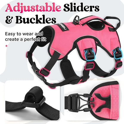 rabbitgoo Escape Proof Dog Harness, Soft Padded Full Body Pet Harness, Reflective Adjustable No Pull Vest with Lift Handle and Leash Clip for Large Dogs Walking Hiking Training, L, Pink