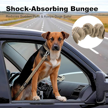 Dog Seat Belt for Car, Adjustable Dog Car Harness Seatbelt for Small Medium Large Dogs, Heavy Duty Travel Safety Restraint with Locking Aluminum Hook & Reflective Nylon Strap, Beige