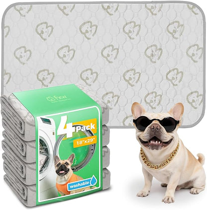 FXW Washable Pee Pads for Dogs, Leak-Proof & Non-Slip, Specifically Designed for Potty Training, 29" × 18" Rectangle, Khaki, 4 Packs
