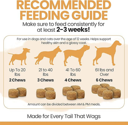 Omega 3 for Dogs - 180 Soft Chew Omega Treats for Skin and Coat - Fish Oil Blend of Essential Fatty Acids, Omega 3 and 6, Vitamins, Antioxidants and Minerals - Made in USA