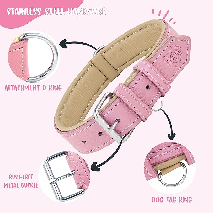 Riparo Pink Dog Collar, Dog Collar for Large Dogs, Leather Dog Collar (XL: 1.75" Wide for 21”-25” Neck, Pink)