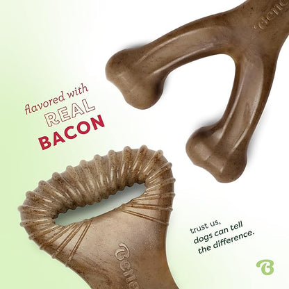 Benebone 2-Pack Wishbone/Dental Durable Dog Chew Toys, Real Bacon, Made in USA, Large