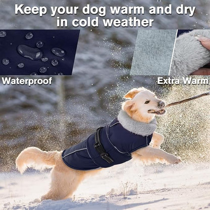 Lelepet Warm Dog Coat Waterproof Dog Jacket for Large Dogs Reflective Fleece Vest with Adjustable Buckle Hook & Loop Windproof Cold Weather Coats for Small Medium Large Dogs, Navy Blue, XL
