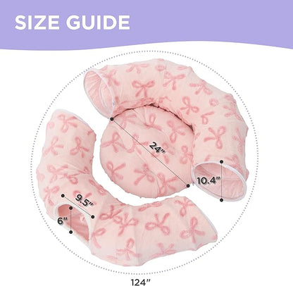 Lesure Large Cat Tunnel Bed - Cute Donut Bed for Indoor Cats with Washable Circle Cushion, Round Pet Peekaboo Cave Toy for Multi Kitten/Puppy/Rabbit, Large Pink Taffy