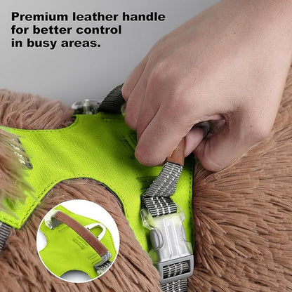 ApakBak No Pull Dog Harness – Adjustable Reflective Nylon Vest for Small Medium Large Dogs, Escape Proof Training Harness with Leather Control Handle, Lightweight Aluminum Hardware (Green, L)