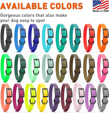 Dogline Biothane Waterproof Dog Collar Strong Coated Nylon Webbing with Black Hardware Odor- Proof for Easy Care Easy to Clean High Performance Fits Small Medium or Large Dogs, Coyote Brown