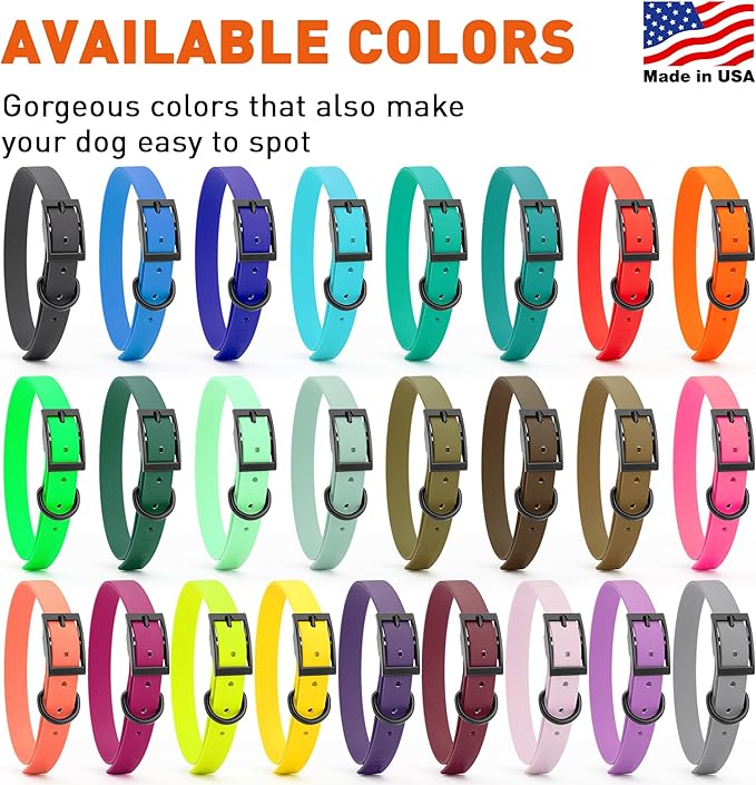 Dogline Biothane Waterproof Dog Collar Strong Coated Nylon Webbing with Black Hardware Odor- Proof for Easy Care Easy to Clean High Performance Fits Small Medium or Large Dogs, Hunter Green