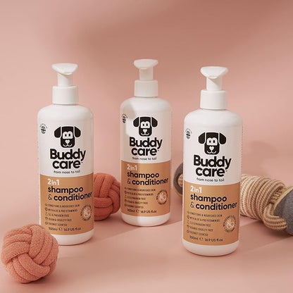 2in1 Dog Shampoo and Conditioner (16.90oz) | Coconut Scented Dog Shampoo Sensitive Skin | Hypoallergenic Itch Relief for Smelly Dogs | Essential Dog Grooming Supplies