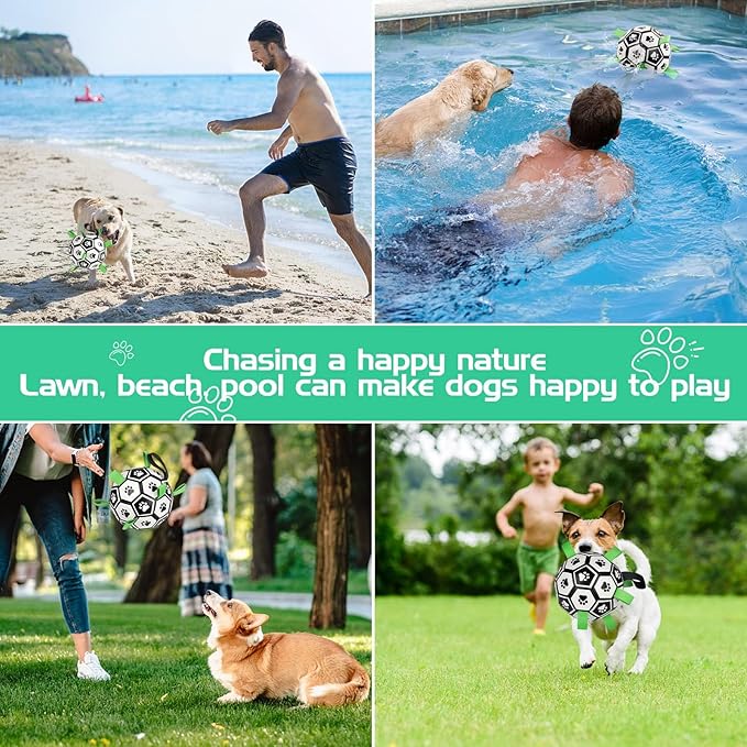 CHUKCHI Dog Toys Soccer Ball with Straps, Interactive Dog Toys for Tug of War,Puppy Birthday Gifts,Dog Water Toy,Pet Tug Toy,Durable Pet Balls for Small Medium & Large Dog（8 inch）