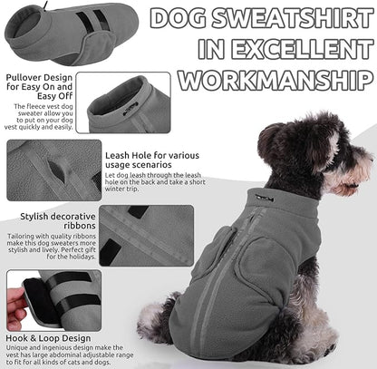 Queenmore Medium Dog Sweaters, Soft Fleece Vest Pullover Dog Jacket with Leash Hole, Warm Winter Dogs Clothes Cold Weather Doggy Dachshund Sweater for Medium Dogs Cats Boy or Girl (Grey,M)