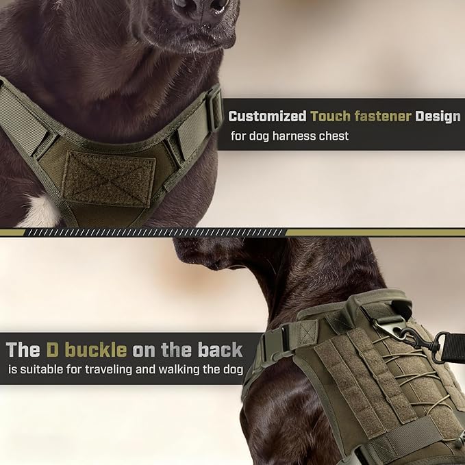 Tactical Dog Harness for Large Dogs, Adjustable No Pull Service Dog Vest Suitable for Training, Walking and Traveling, Easy Control Pet Harness, Army Green, XL