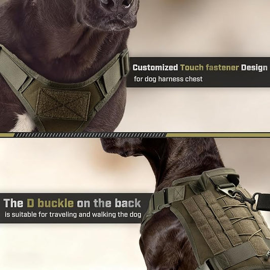 Tactical Dog Harness for Large Dogs, Adjustable No Pull Service Dog Vest Suitable for Training, Walking and Traveling, Easy Control Pet Harness, Army Green, L