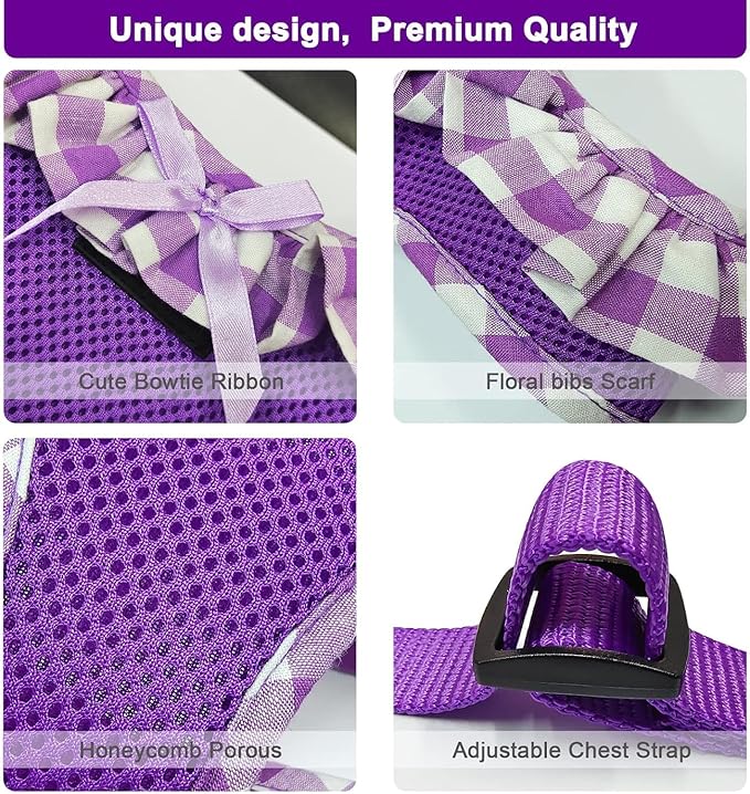 SuperBuddy Upgraded Soft Mesh Dog Harness, Super Breathable Lightweight Pet Harnesses for Puppy Dogs Outdoor Walking, Pink and Purple Dog Harness Set Packing-XSmall
