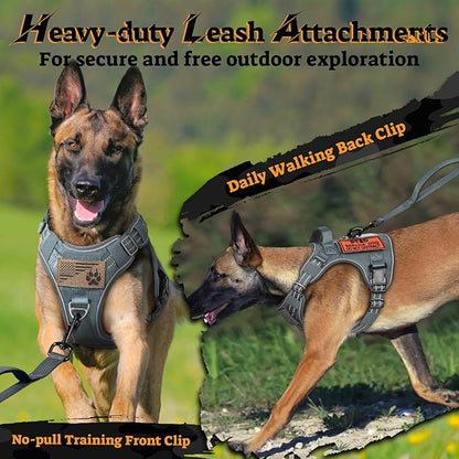 rabbitgoo Dog Harness for Large Dogs No Pull, Tactical Service Pet Vest with Molle and Control Handle, Adjustable and Reflective Military Harness for Easy Walking and Training, Grey, L