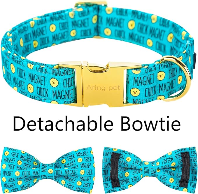 ARING PET Easter Dog Collar with Bow, Cute Adjustable Blue Chick Bowtie Pet Collars with Metal Buckle for Puppy Small Medium Large Boy Girl Dogs-XL