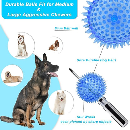 Ousiya 3.5” Squeaky Dog Toy Balls (6 Colors) Dog Toys Spikey Dogs Ball for Aggressive Chewers Heavy Duty Teething Large Medium Durable Dogs Balls