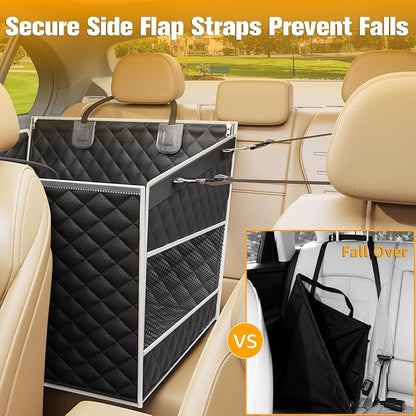 PETICON Dog Car Seat for Large Medium Dogs, One-Piece Hard Bottom Back Seat Extender for Dogs with 2 Mesh Windows, Waterproof Pet Carseat with Storage Pocket for Cars, SUVs and Trucks