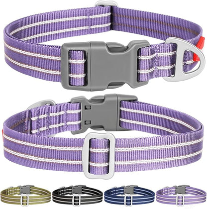 Tacwild Adjustable Reflective Dog Collar, Puppy Collar with D-Ring Buckle - Durable Safety Nylon Dog Collars for Small Dogs (Purple-S)