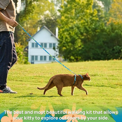 Cat Harness and Leash Set - Escape Proof Adjustable Cat Harness, Comfortable Soft Lightweight, Use Safe & Easy, Walking Travel Kitten Harness for Small Medium Large Cats (Hawaii Green)
