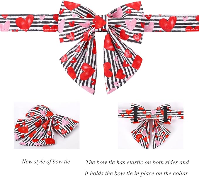 Lionet Paws Valentines Dog Collar with Bowtie, Dog Sailor Bow Collar with Metal Buckle for Dogs, Adjustable Comfortable Dogs Collars Girl, XS, Neck 8-12 in