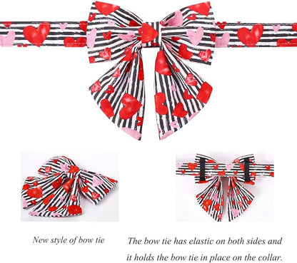 Lionet Paws Valentines Dog Collar with Bowtie, Dog Sailor Bow Collar with Metal Buckle for Dogs, Adjustable Comfortable Dogs Collars Girl, XS, Neck 8-12 in