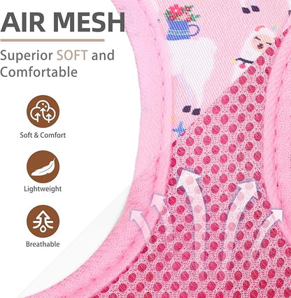 PUPTECK Dog Harness and Leash Set for Small Medium Dogs No Pull Step-in Soft Mesh Puppy Cat Vest Harnesses Reflective at Night, LightPink Print, S