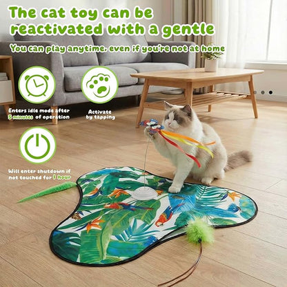 SDWUBQ Interactive Cat Toys Rechargeable,Moving Concealed Feathers,Real Mouse Squeaky,Touch Activated Cat Kitten Toy Exercise Toys for Indoor Bored Adult Cats (Green)