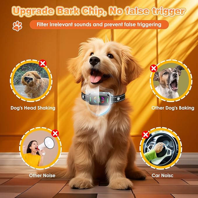 Dog Bark Collar, Bark Collars for Large Medium Small Dogs, Rechargeable Training Collar with 4 Barking Training Modes & 8 Level Sensitivity Adjustable Beep Vibration