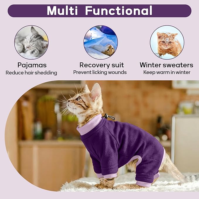 PUMYPOREITY Cat Hair Sticky Shirt – Breathable & Lightweight, Reduces Shedding Fur Pajamas, Prevents Licking Wounds After Surgery, Purple, M