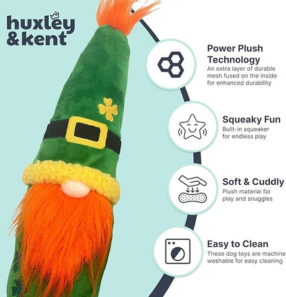 Huxley & Kent Funny Dog Toy w/Squeaker – St. Patrick's Day Power Plush Squeaky Dog Toys for Small, Medium & Large Dogs – Soft Stuffed Animal for Indoor Play & Fetch - Fetchies® Lucky Gnome, One Size