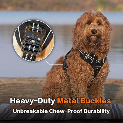 PawsPassion No Pull Dog Harness for Medium Sized Dog, Heavy Duty Tactical Adjustable Pet Harness, Voyager Service Walking Vest Harness with Easy Control Handle Reflective Strip (Stealth, M)