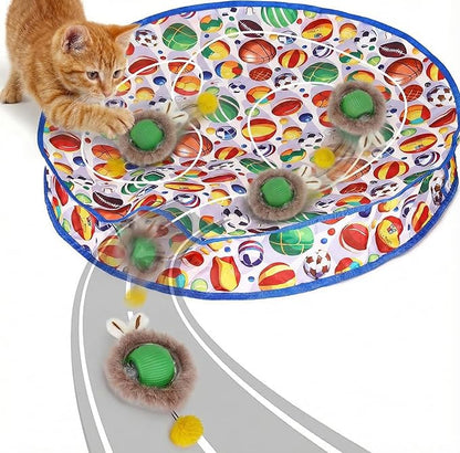Hoobest Ball Frenzy Cat Mat Interactive with Motion Sensor | Rechargeable Ball with Beep & LED Lights | Engaging Game for Indoor Cats, Reduces Boredom & Encourages Play (Double Layer) (Sport Balls)