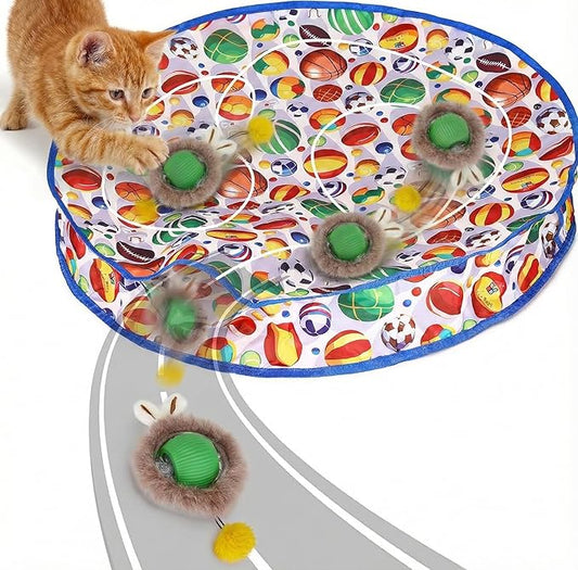 Hoobest Ball Frenzy Cat Mat Interactive with Motion Sensor | Rechargeable Ball with Beep & LED Lights | Engaging Game for Indoor Cats, Reduces Boredom & Encourages Play (Double Layer) (Sport Balls)