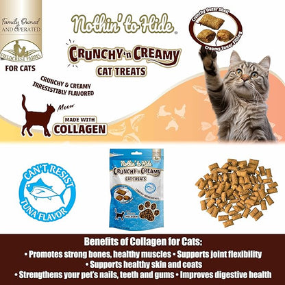 Fieldcrest Farms Nothin’ to Hide Collagen Cat Treats – Crunchy & Creamy Cat Snacks, High-Protein Healthy Treats for Skin, Coat & Joint Support, Tuna Flavor, 3 oz. Bag