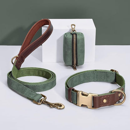 Didog Soft PU Leather Dog Collar for Large Dogs,Classic Adjustable Dog Collars with Quick Release Metal Buckle,Easy Clean and Comfortable with Nylon Lining,Green,XL Neck 20-27", Width 1.2"