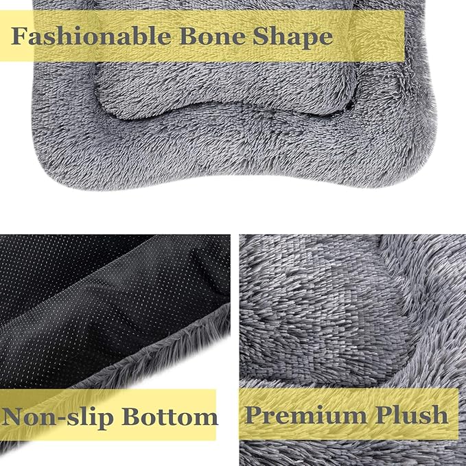 Coohom Deluxe Plush Dog Bed Pet Cushion Crate Mat,Fulffy Comfy Kennel Anti-Slip Washable Pad for Medium Large X-Large Dogs(X-Large, Grey)