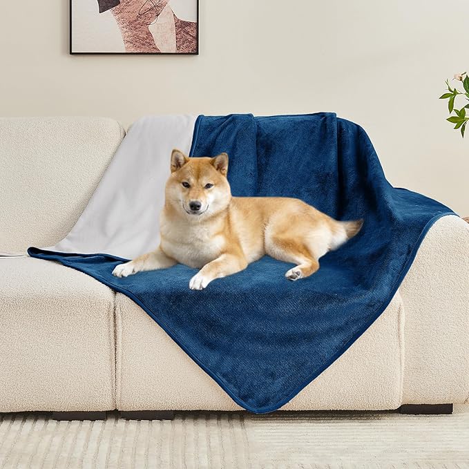 Yaning Waterproof Blanket 60"x80" for Adults, Reversible Waterproof Bed Cover for Dogs Cats Pets, Soft Leakproof Blanket for Bed Couch Sofa Furniture Protector, Navy Blue/Light Grey