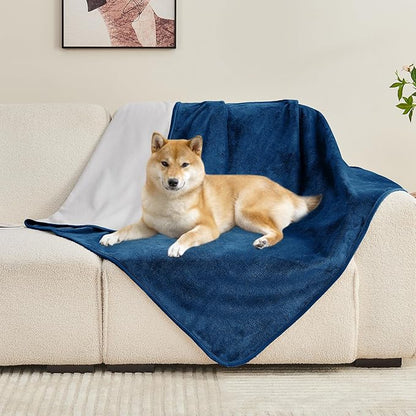 Yaning Waterproof Blanket 60"x80" for Adults, Reversible Waterproof Bed Cover for Dogs Cats Pets, Soft Leakproof Blanket for Bed Couch Sofa Furniture Protector, Navy Blue/Light Grey