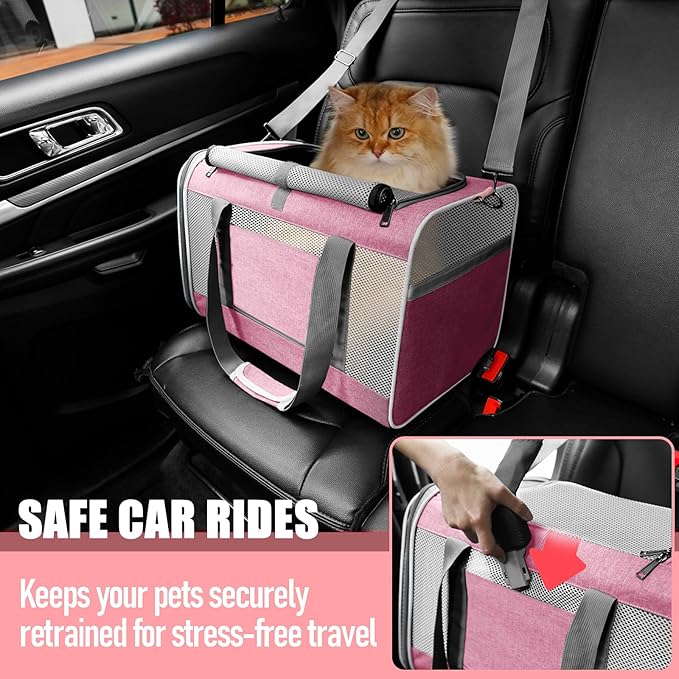 GAPZER Cat Carrier 20lbs Top Open/Soft Sided Small Pet Dog Travel Carrying Crate/Collapsible Puppy Transport Carry Bag/Sturdy Pet Cages Chihuahuas Mini Dog 10lbs Pink