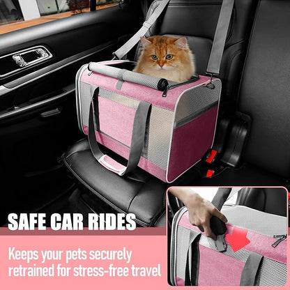 GAPZER Cat Carrier 20lbs Top Open/Soft Sided Small Pet Dog Travel Carrying Crate/Collapsible Puppy Transport Carry Bag/Sturdy Pet Cages Chihuahuas Mini Dog 10lbs Pink